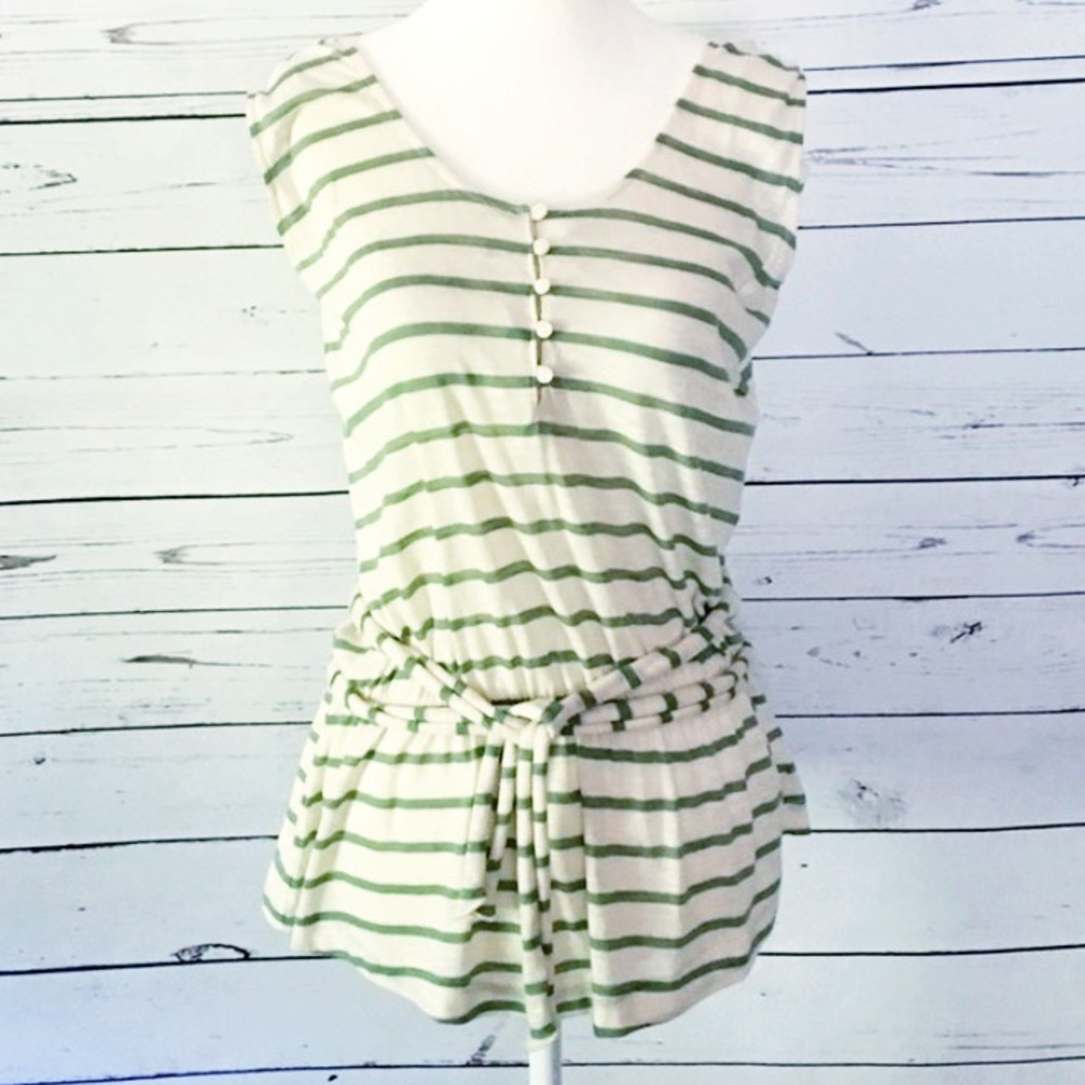 Like New Gap Green/Cream Striped Top